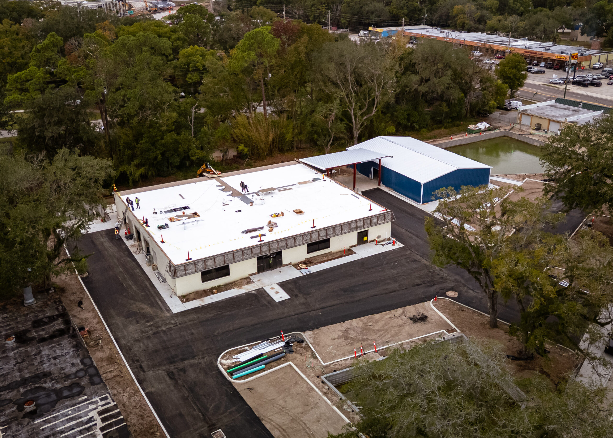 Aerial view of a white building