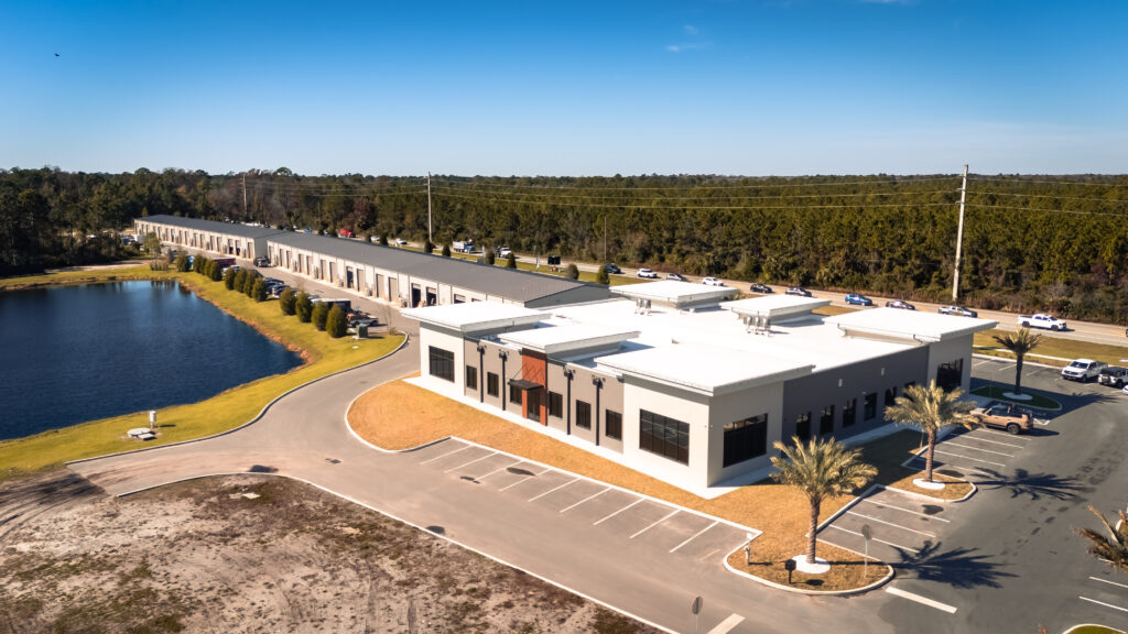 Aerial view of shopping center