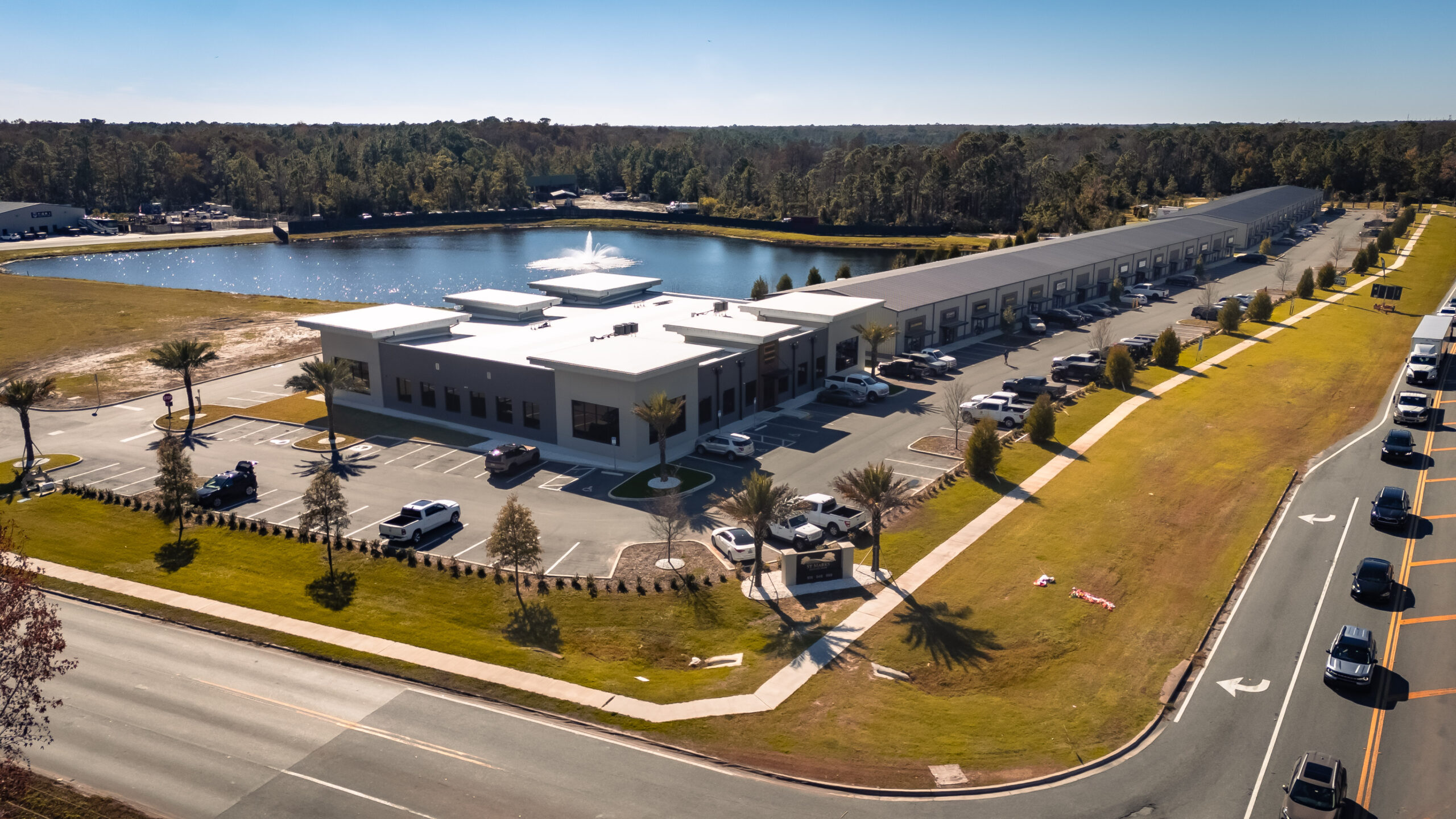 Aerial view of shopping center